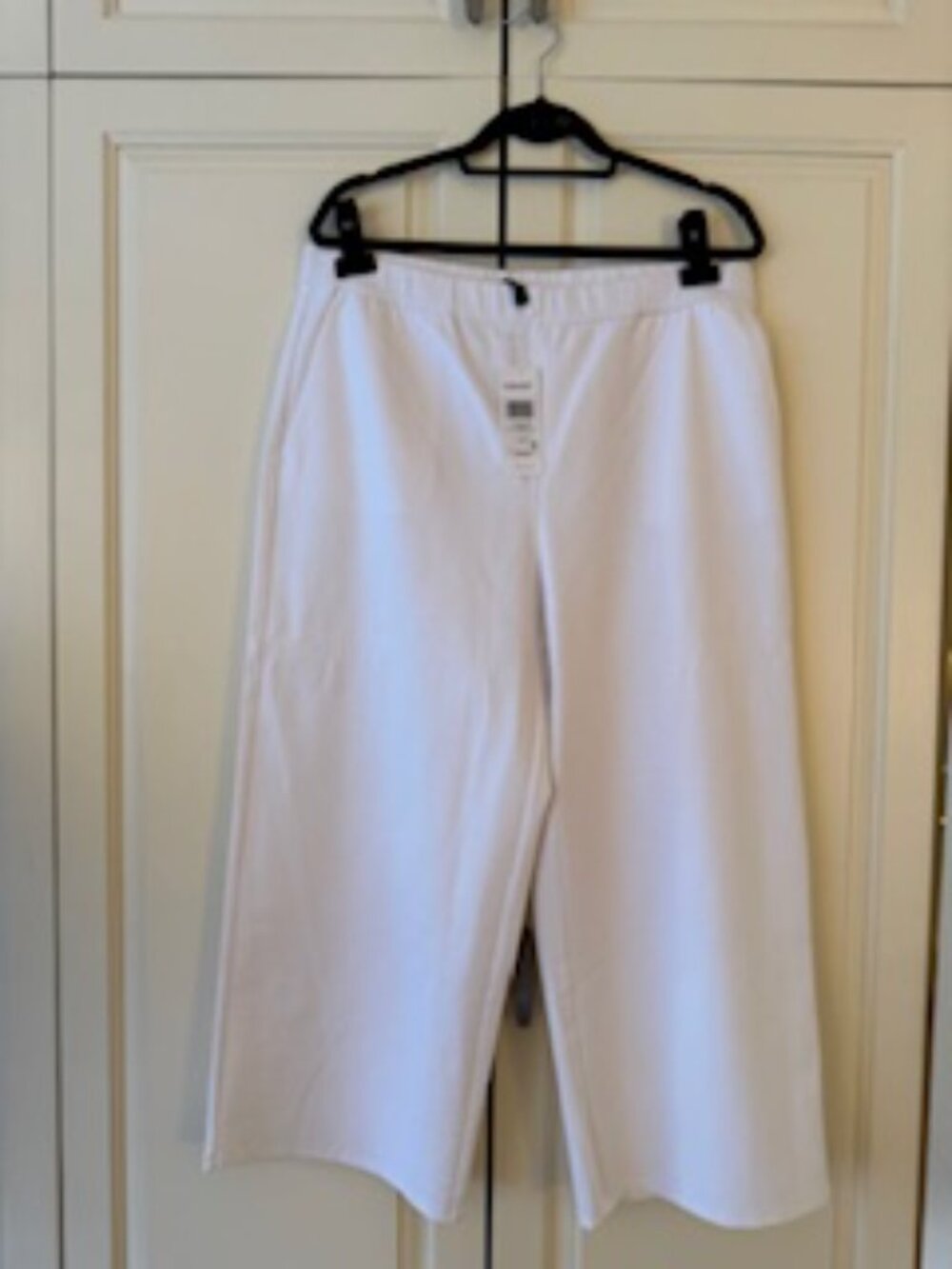 Eileen Fisher, Hi Waist,Wide-Leg Cropped Pants, Elastic Waist, White, Large, NWT